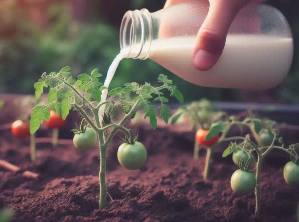 pour milk on tomato plant