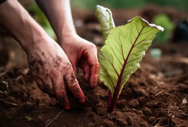 place a rhubarb leaf in the soil