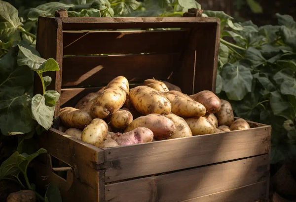 a box with potatoes