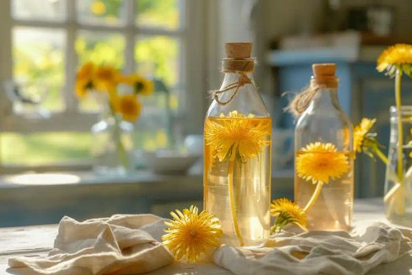 bottle with dandelion cordial