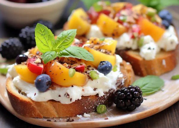 mallow fruit and goat cheese bruschetta