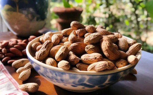 a bowl with peanuts