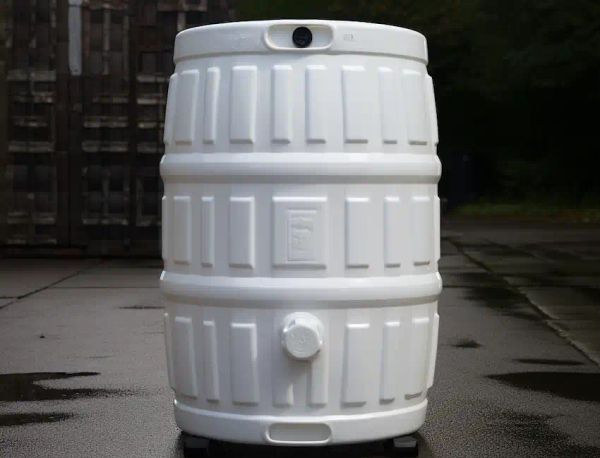 a large white plastic barrel